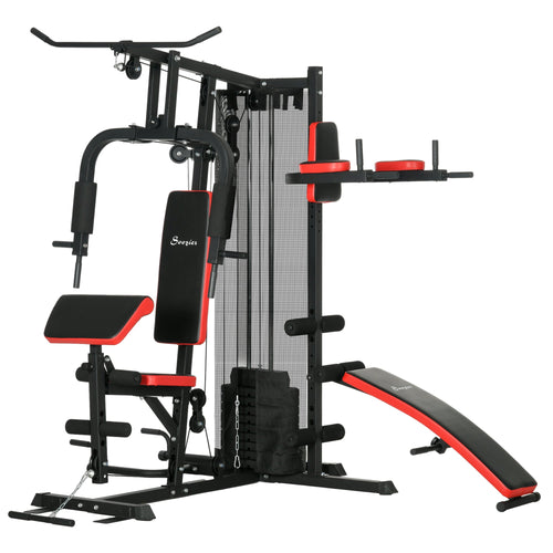 Multi Home Gym Equipment, Workout Station with Sit up Bench, Push up Stand, Dip Station, 99lbs Weights