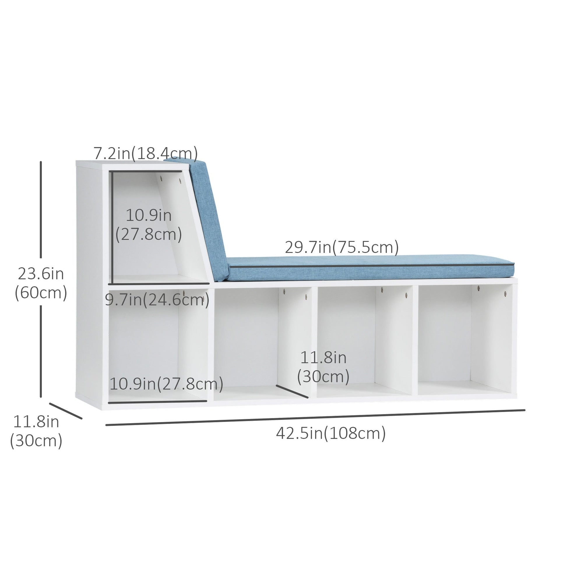 Multi-Purpose Bookshelf with 5 Cubes, 5-Cubby Kids Bookcase with Cushioned Reading Nook and Storage Shelves, Blue Small Bookshelves   at Gallery Canada