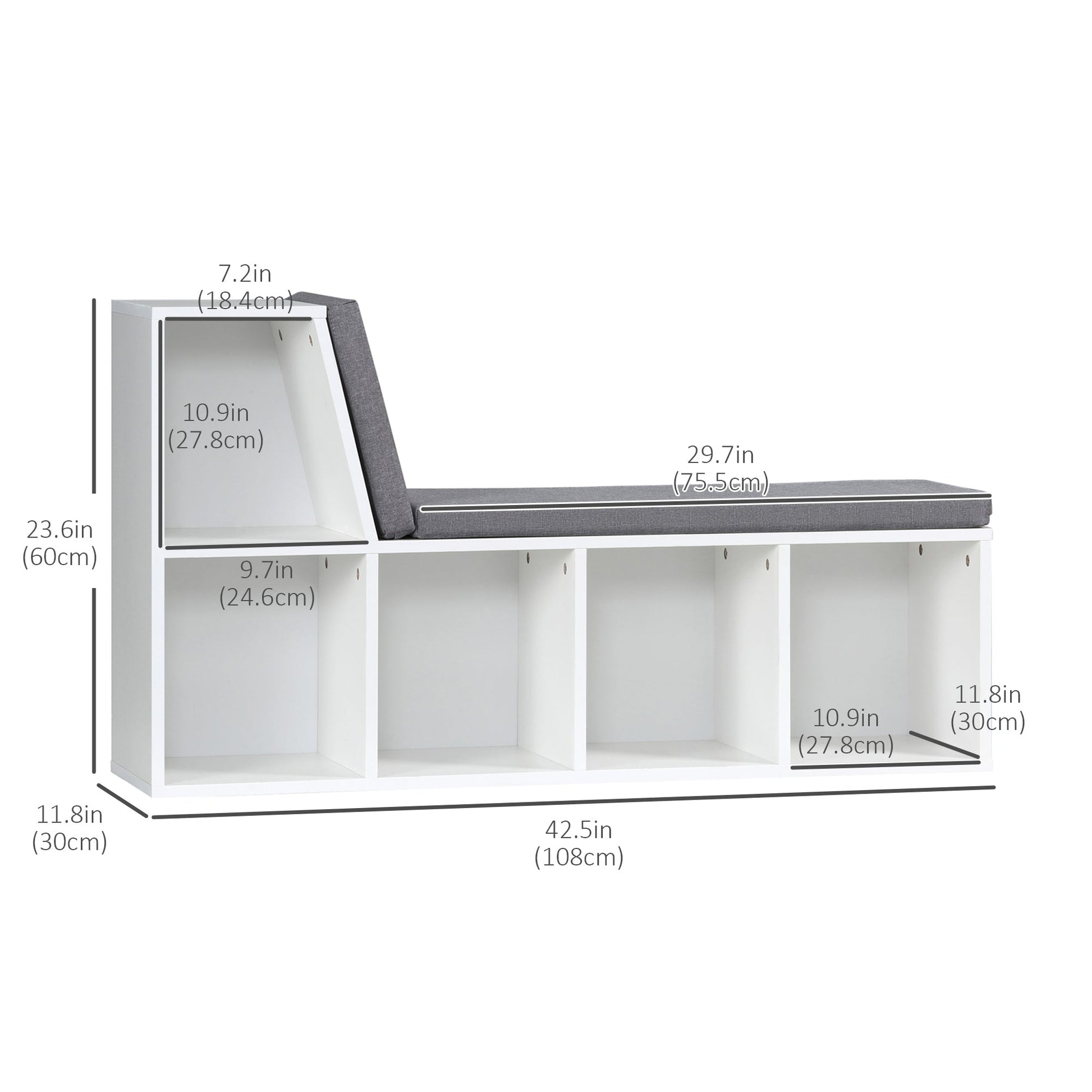 Multi-Purpose Bookshelf with 5 Cubes, 5-Cubby Kids Bookcase with Cushioned Reading Nook and Storage Shelves, Grey Small Bookshelves   at Gallery Canada