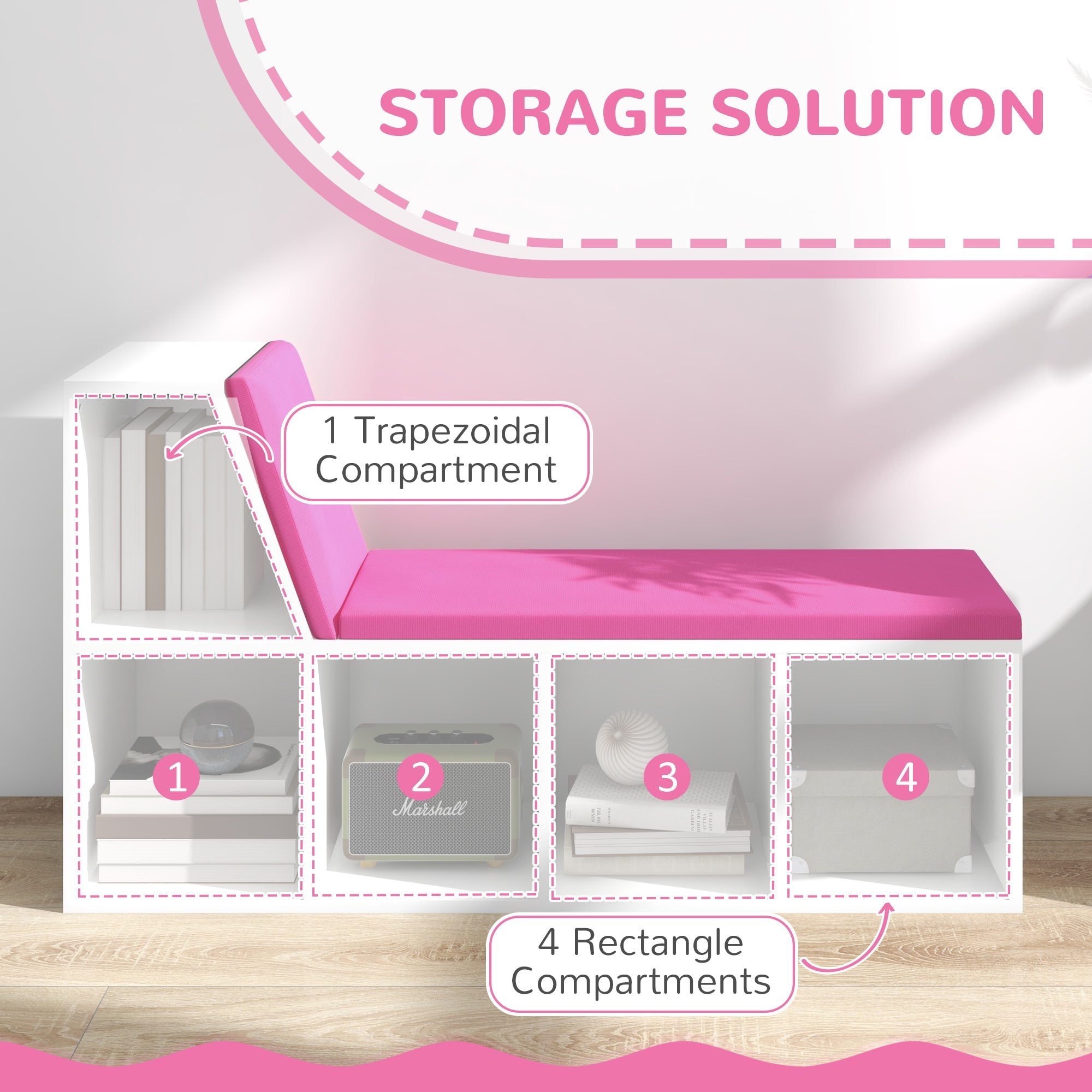 Multi-Purpose Bookshelf with 5 Cubes, 5-Cubby Kids Bookcase with Cushioned Reading Nook and Storage Shelves, Pink Bookshelves & Bookcases   at Gallery Canada