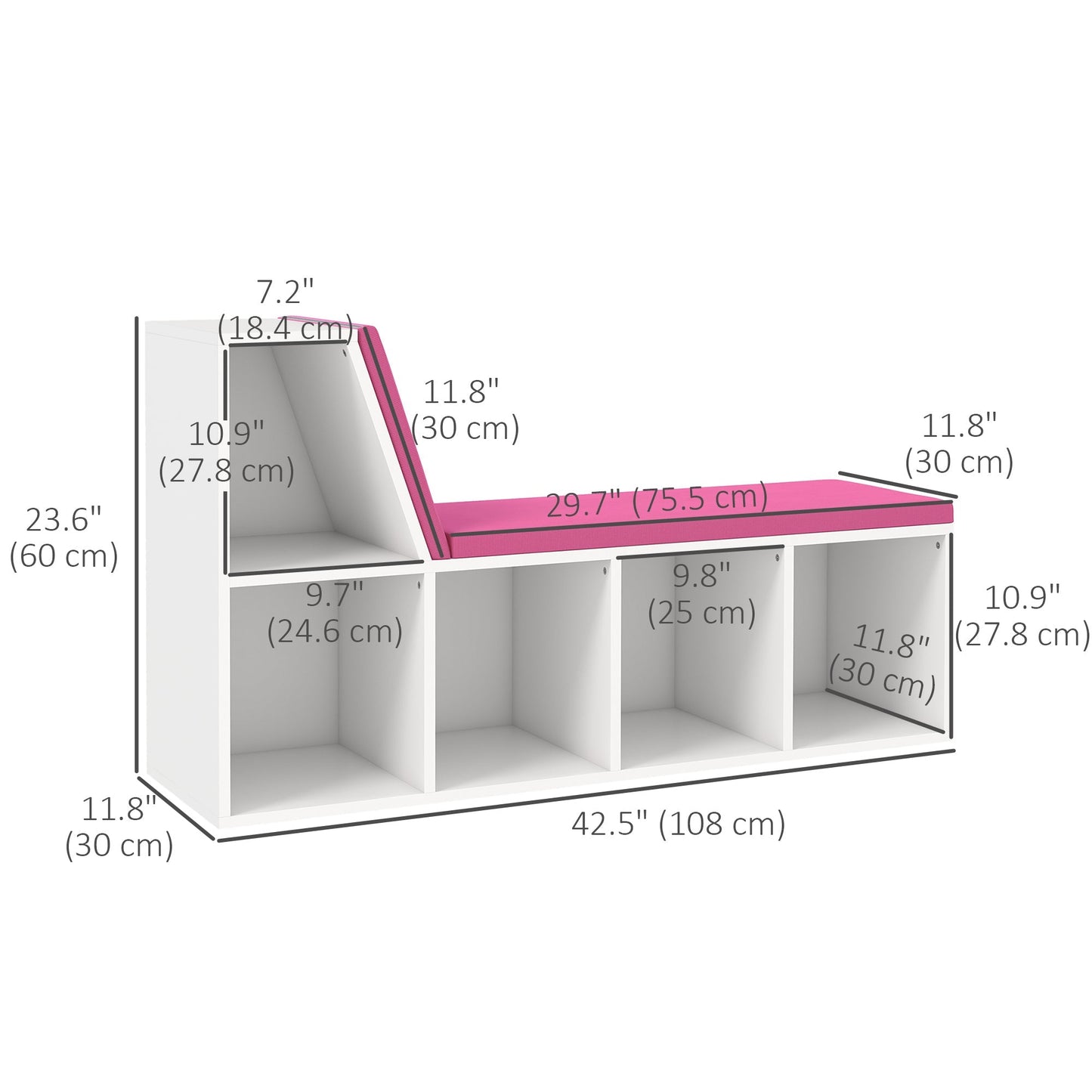 Multi-Purpose Bookshelf with 5 Cubes, 5-Cubby Kids Bookcase with Cushioned Reading Nook and Storage Shelves, Pink Bookshelves & Bookcases   at Gallery Canada