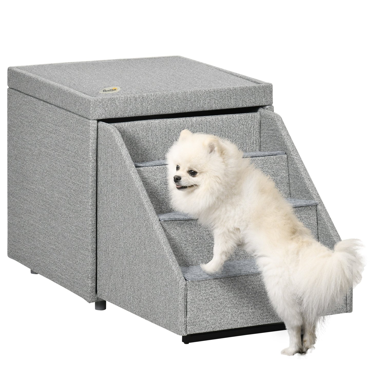 Multi-purpose Dog Stairs Ottoman, 4-Tier Pet Steps for Small Medium Dogs and Cats, with Storage Compartment, Cushion Dog Stairs Light Grey  at Gallery Canada