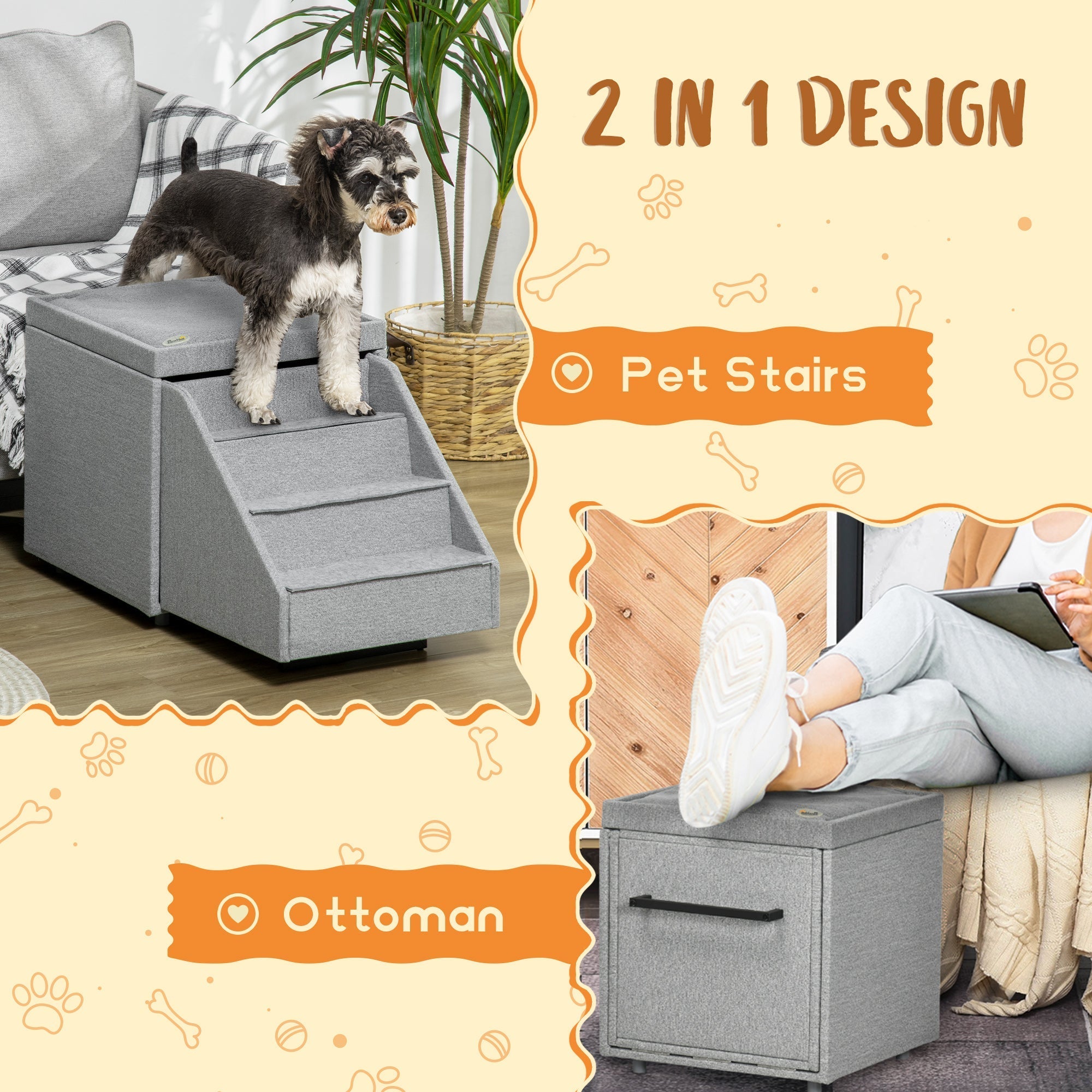 Multi-purpose Dog Stairs Ottoman, 4-Tier Pet Steps for Small Medium Dogs and Cats, with Storage Compartment, Cushion Dog Stairs   at Gallery Canada