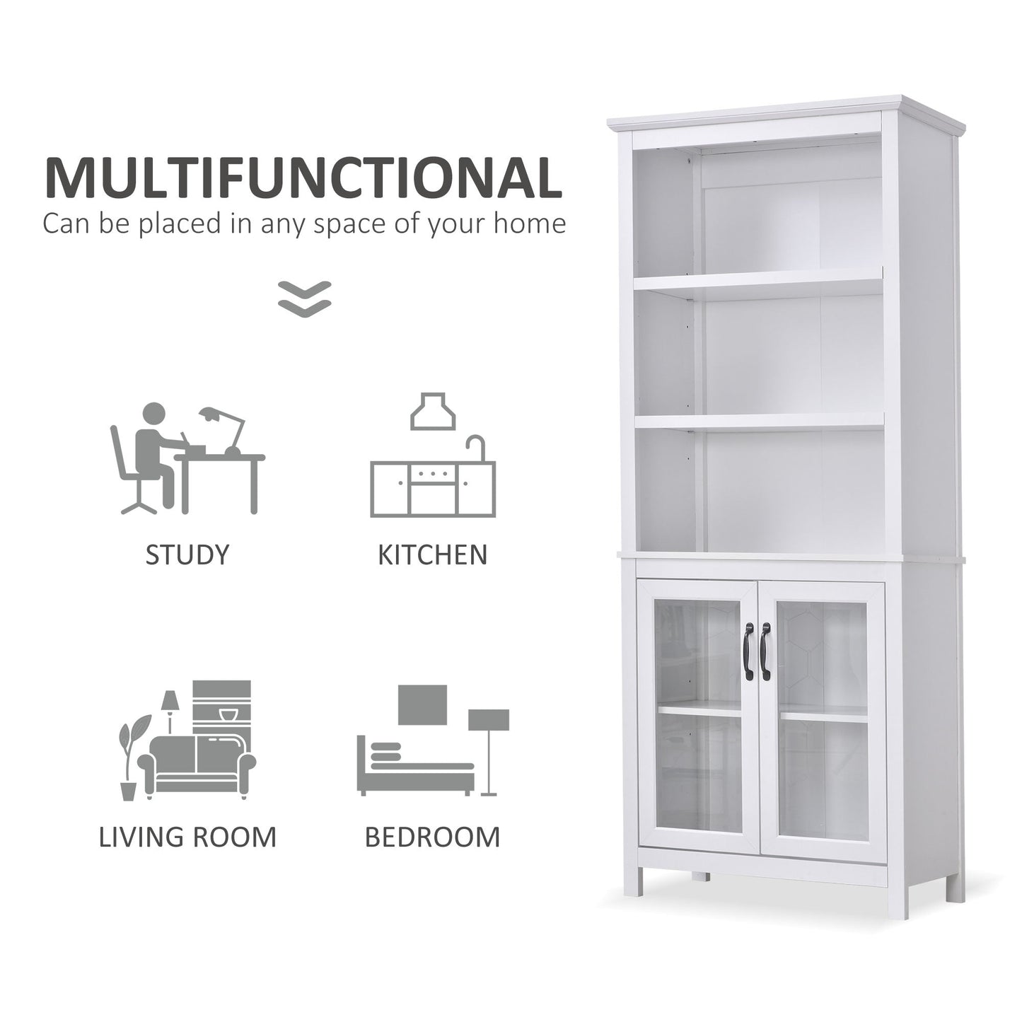 Multifunctional Storage Cabinet Bookcase with Adjustable Shelves Display Rack for Study, Kitchen, Living Room, White White Bookshelves   at Gallery Canada