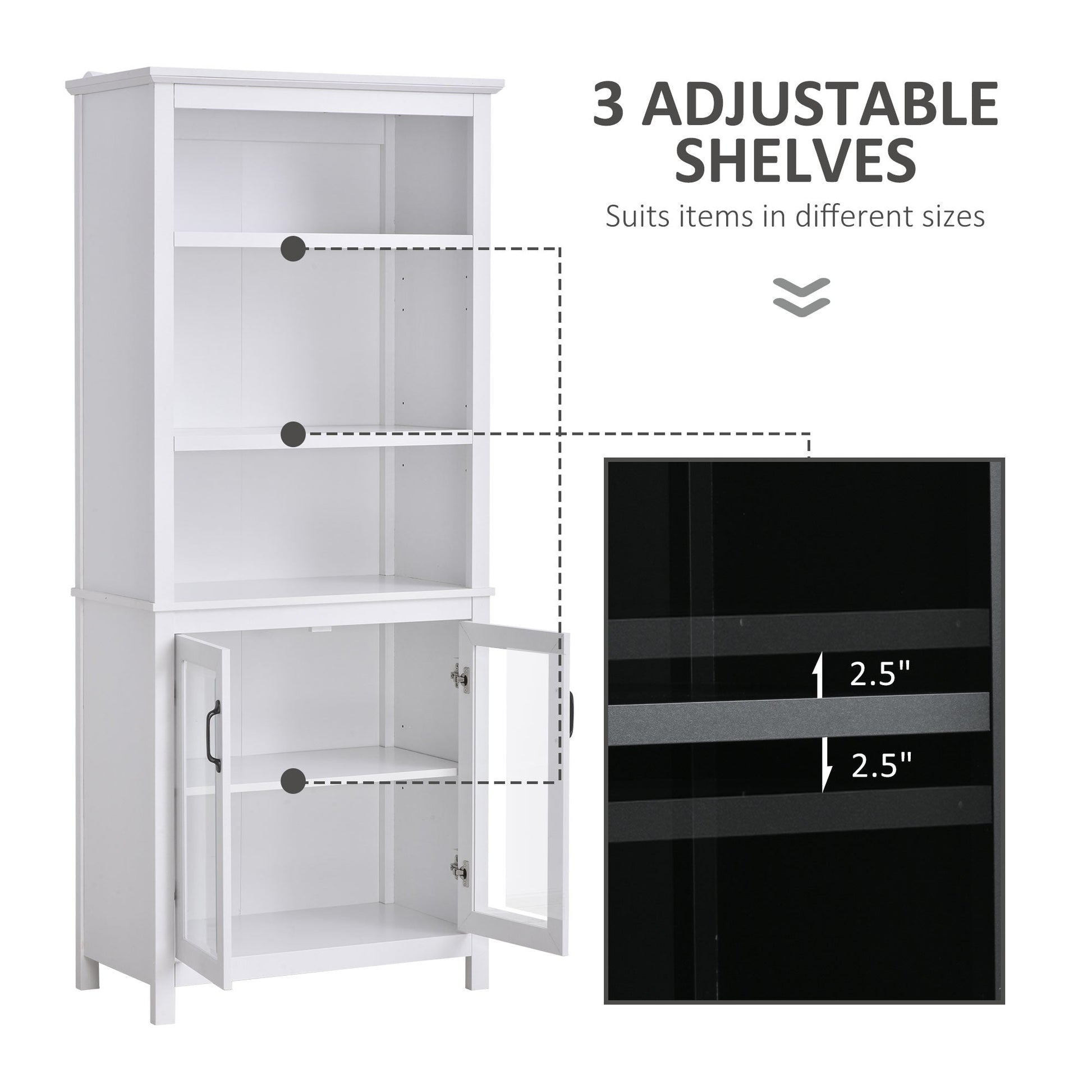 Multifunctional Storage Cabinet Bookcase with Adjustable Shelves Display Rack for Study, Kitchen, Living Room, White White Bookshelves   at Gallery Canada