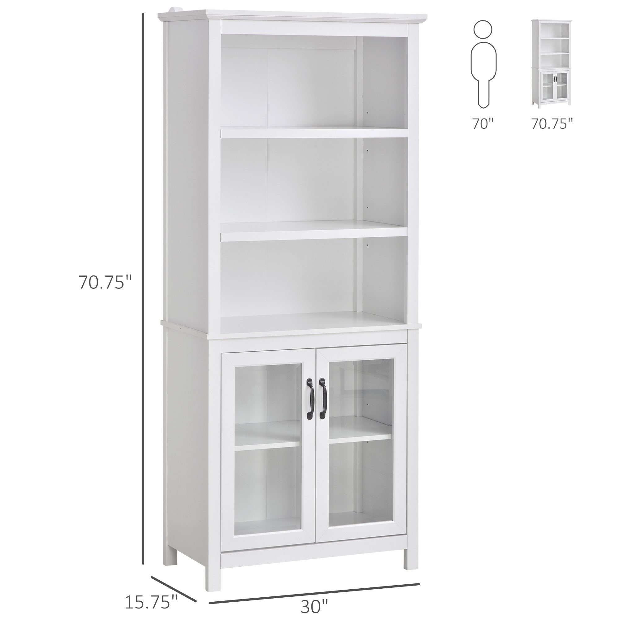 Multifunctional Storage Cabinet Bookcase with Adjustable Shelves Display Rack for Study, Kitchen, Living Room, White White Bookshelves White  at Gallery Canada
