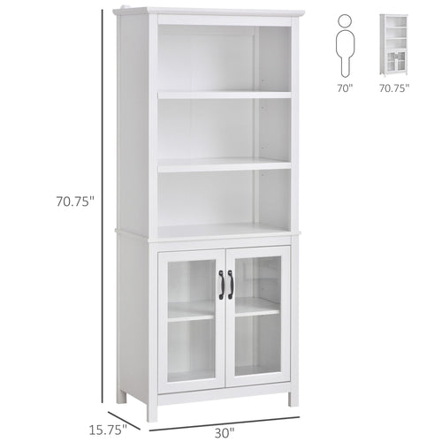 Multifunctional Storage Cabinet Bookcase with Adjustable Shelves Display Rack for Study, Kitchen, Living Room, White