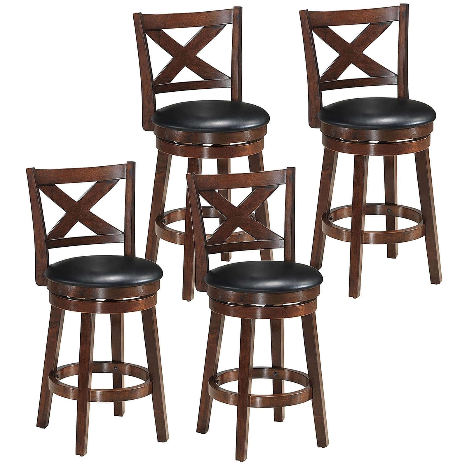 Swivel X-back Upholstered Counter Height Bar Stool with PVC Cushioned Seat-24 Inch, Brown Bar Stools   at Gallery Canada