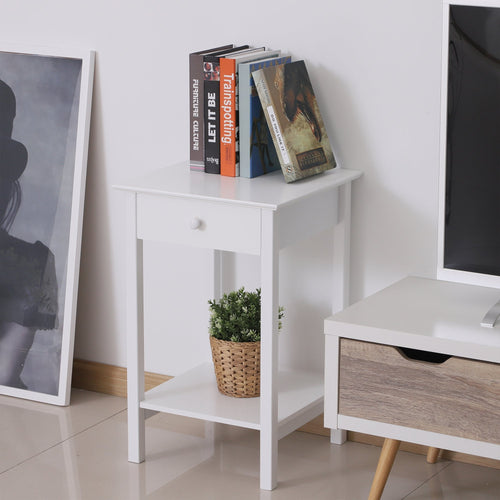 Multipurpose Bedside Table Night Stand W/ Drawer and Storage Shelf End Side Table Bedroom White