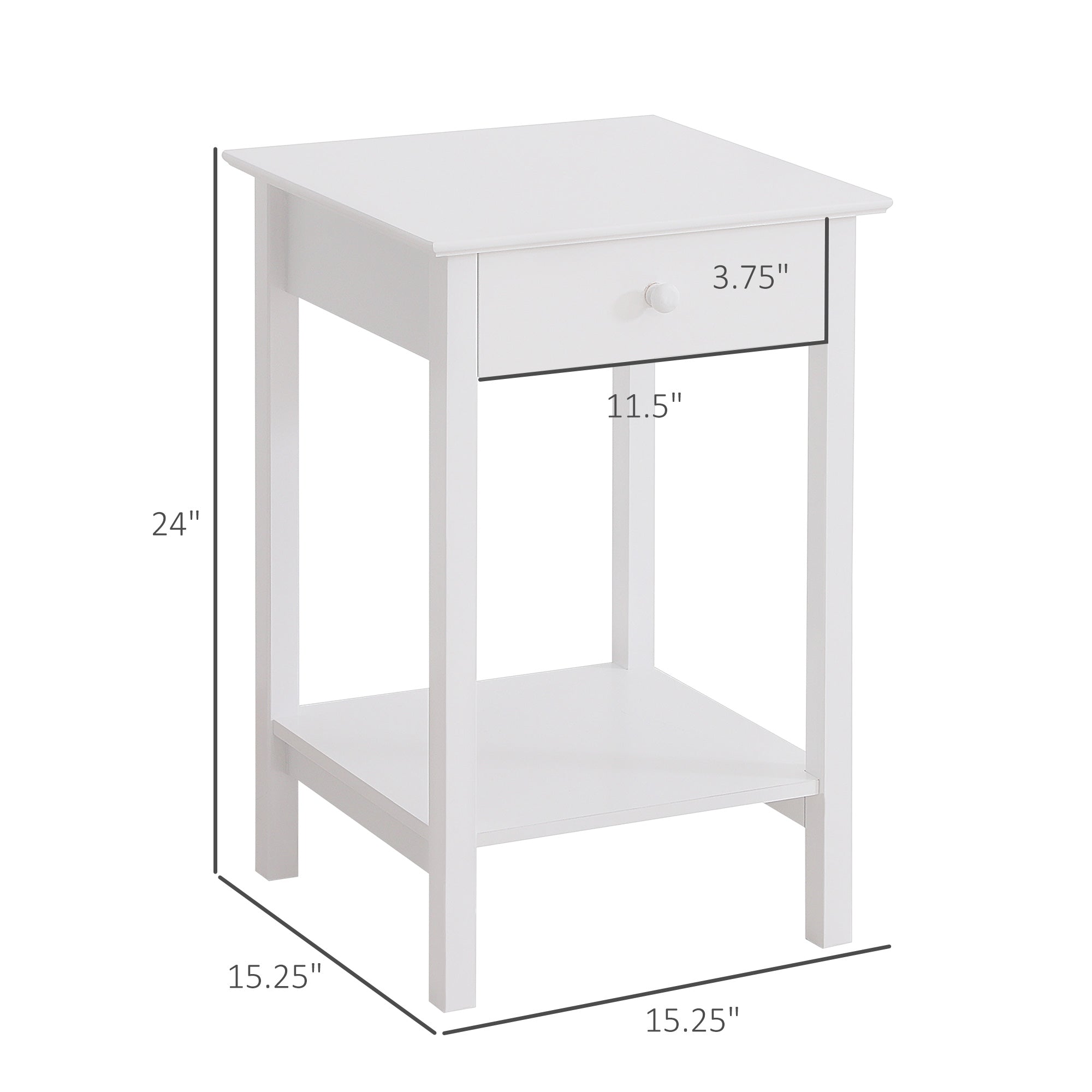 Multipurpose Bedside Table Night Stand W/ Drawer and Storage Shelf End Side Table Bedroom White Side Tables   at Gallery Canada