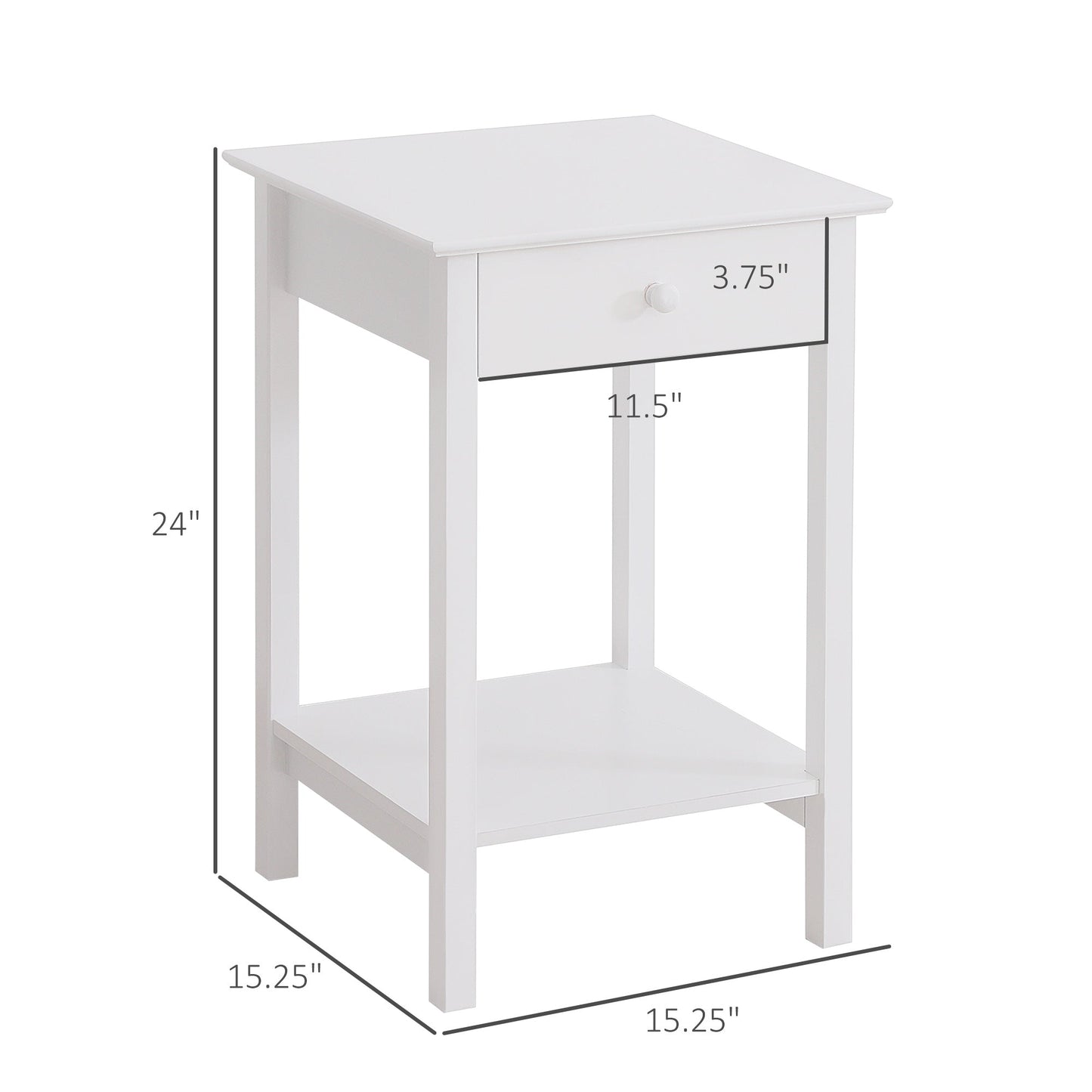 Multipurpose Bedside Table Night Stand W/ Drawer and Storage Shelf End Side Table Bedroom White Side Tables   at Gallery Canada