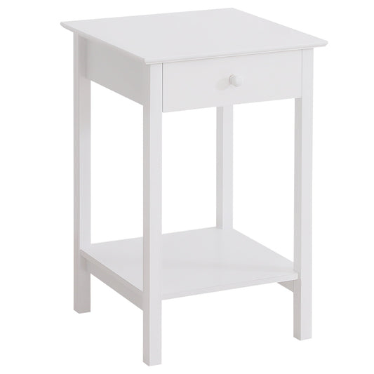 Multipurpose Bedside Table Night Stand W/ Drawer and Storage Shelf End Side Table Bedroom White - Gallery Canada