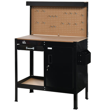 Multipurpose Tool Workbench for Garage, Garage Bench with Storage Drawer, Peg Board, Lockable Cabinet Office Desks & Work Stations Black  at Gallery Canada