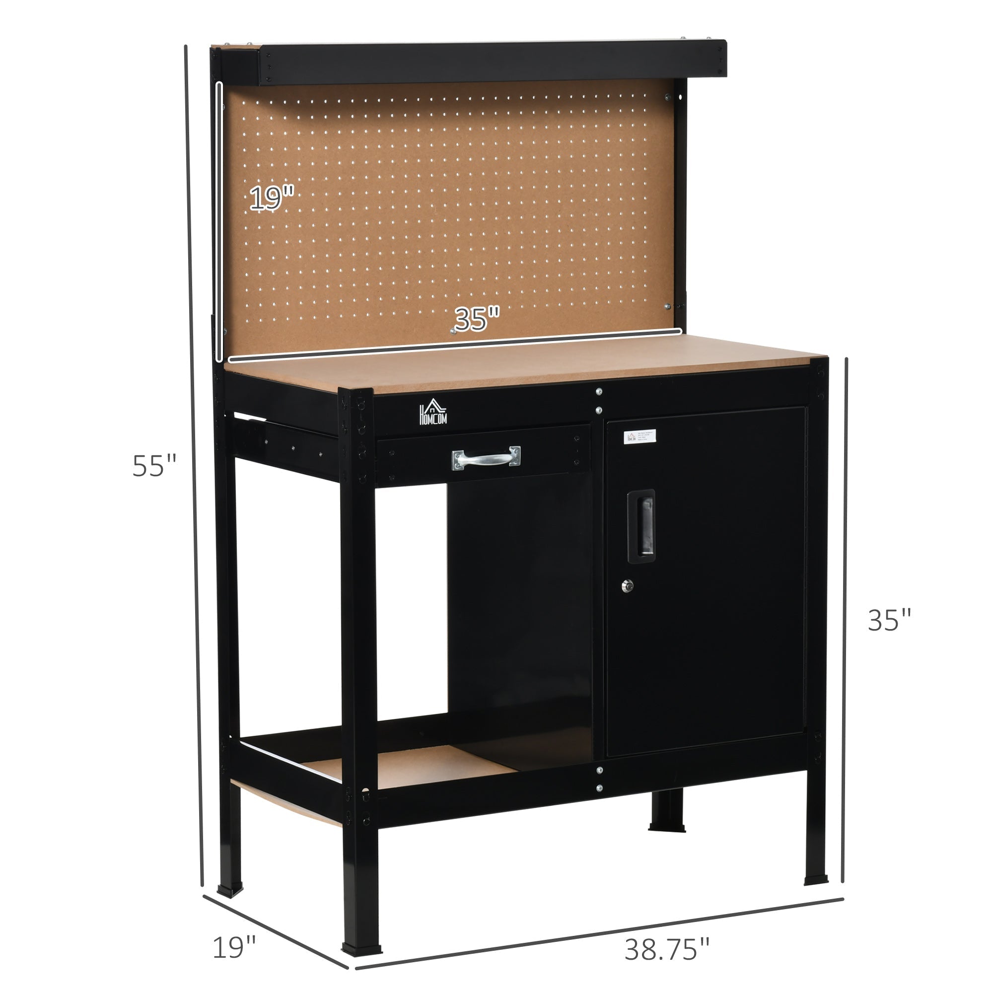 Multipurpose Tool Workbench for Garage, Garage Bench with Storage Drawer, Peg Board, Lockable Cabinet Office Desks & Work Stations   at Gallery Canada