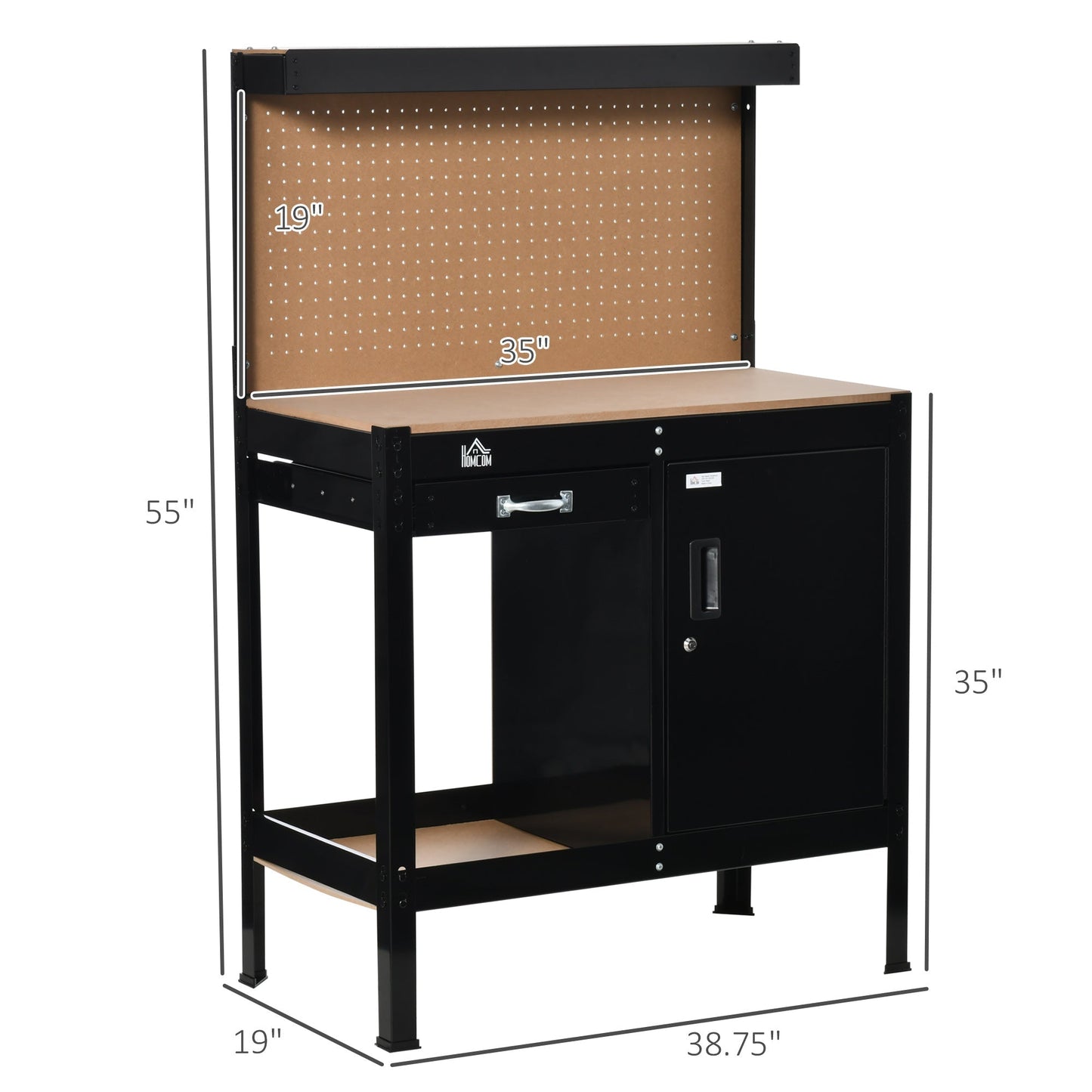 Multipurpose Tool Workbench for Garage, Garage Bench with Storage Drawer, Peg Board, Lockable Cabinet Office Desks & Work Stations   at Gallery Canada