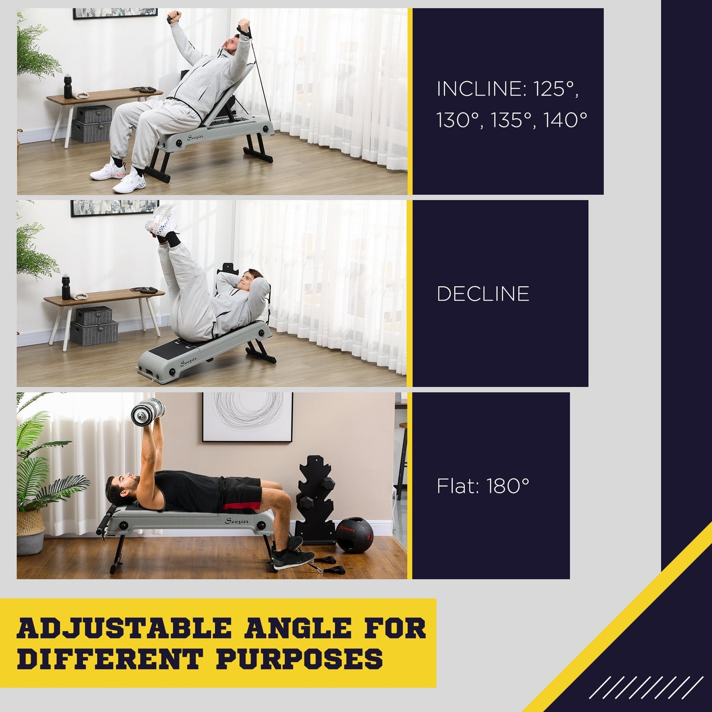 Adjustable Multipurpose Workout Bench with Resistance Ropes, Foldable, Grey Aerobic Equipment   at Gallery Canada