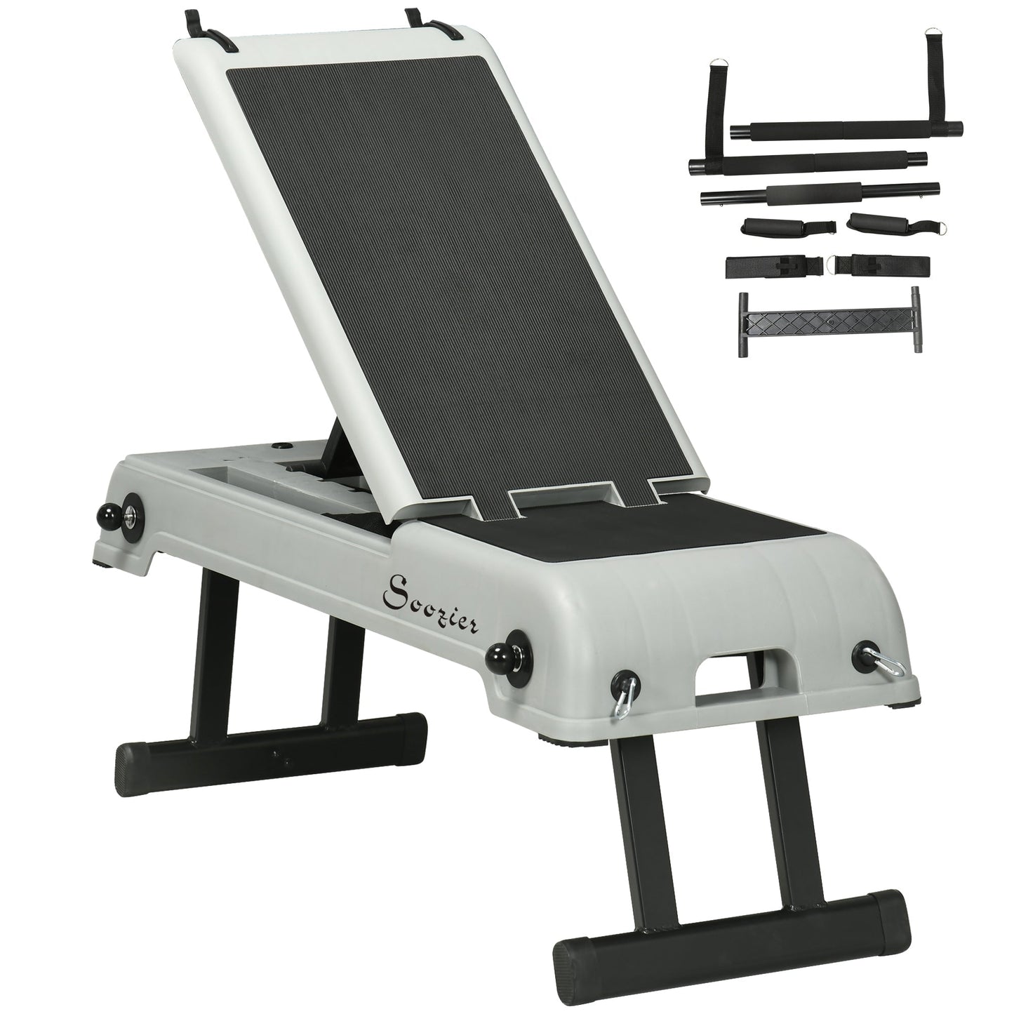 Adjustable Multipurpose Workout Bench with Resistance Ropes, Foldable, Grey Aerobic Equipment Grey  at Gallery Canada