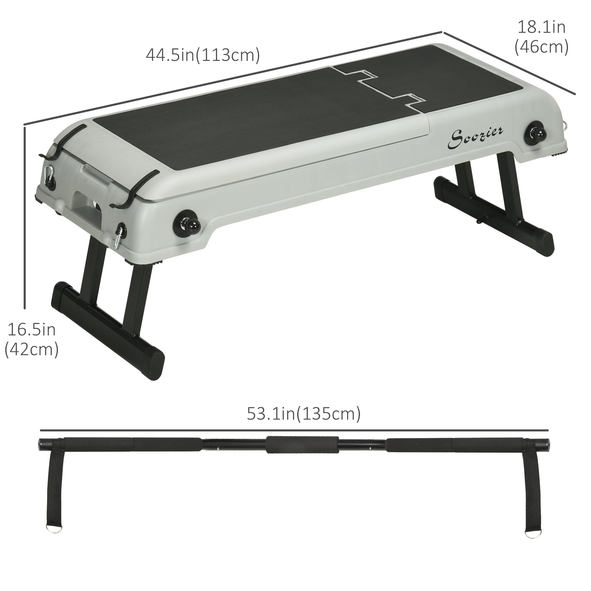 Adjustable Multipurpose Workout Bench with Resistance Ropes, Foldable, Grey Aerobic Equipment   at Gallery Canada