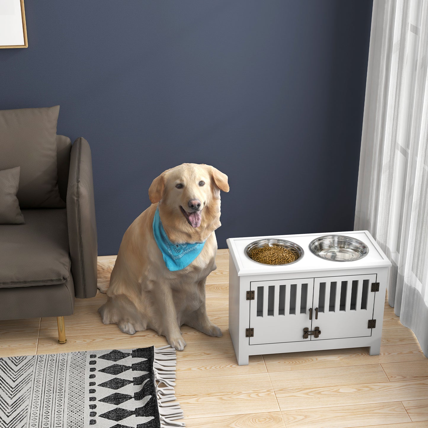 Raised Dog Bowls with 2 Stainless Bowls, Storage, for XL Dogs, White Dog Bowls   at Gallery Canada