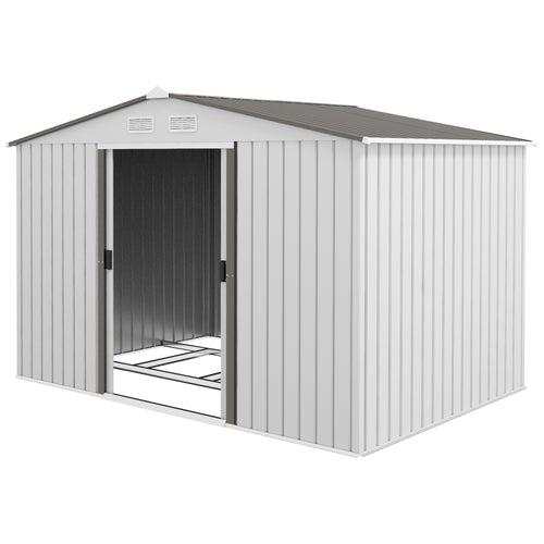 9.1' x 6.4' x 6.3' Garden Storage Shed w/ Foundation Kit Metal Tool Storage House w/ Double Doors Silver