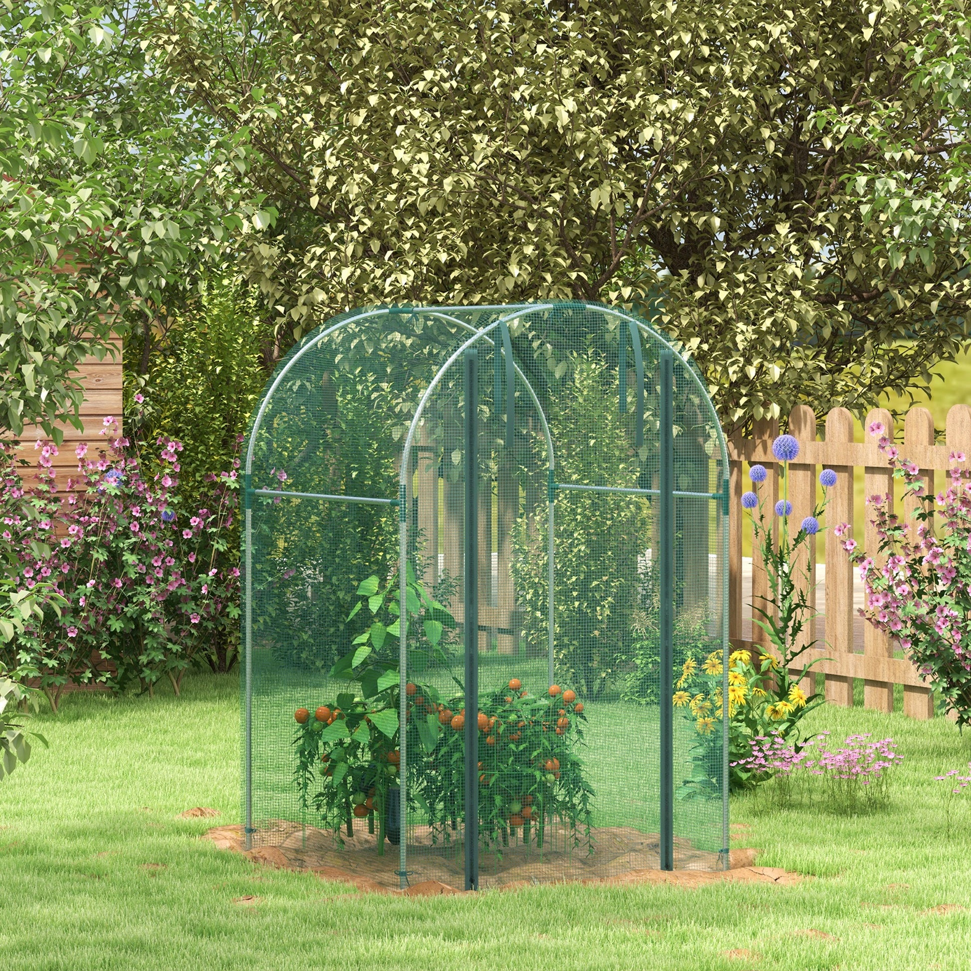 Galvanized Steel Crop Cage, Plant Protection Tent with Zippered Door, 4' x 4', Green Walk In Greenhouses Green and Silver at Gallery Canada