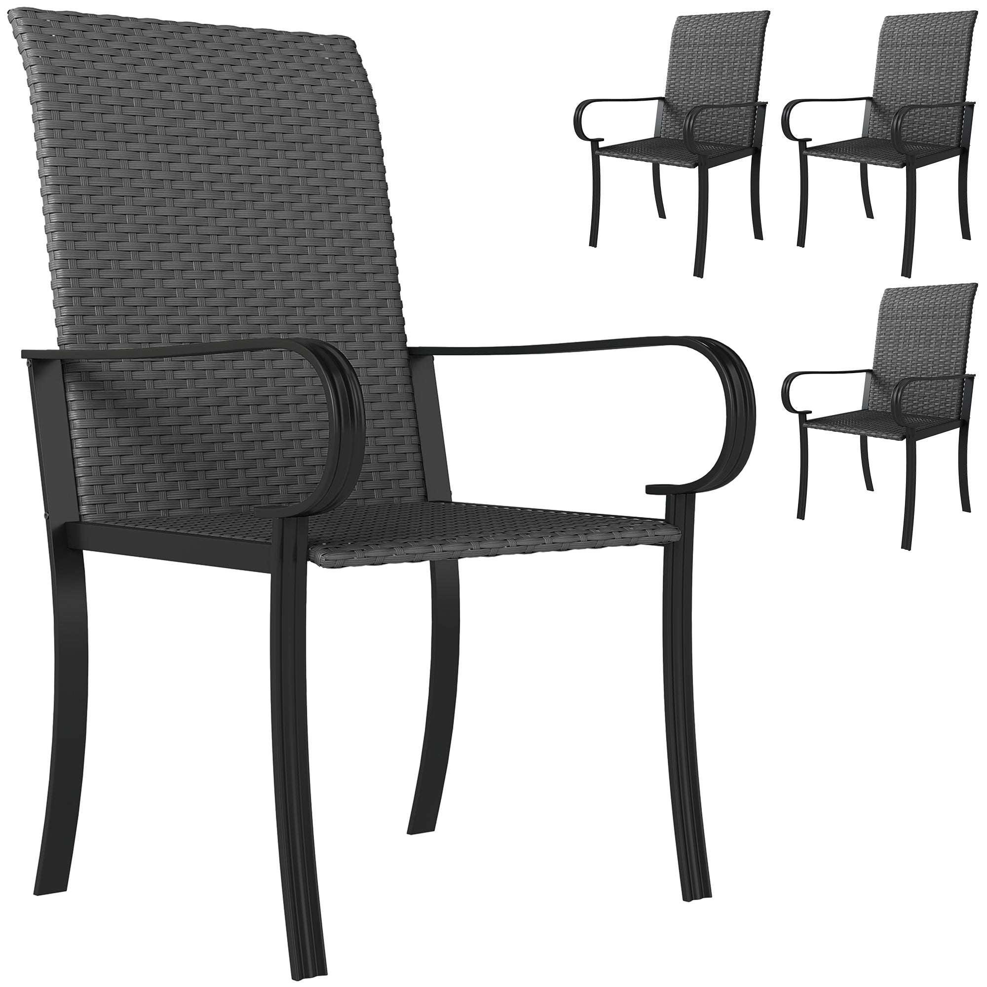 4 Piece PE Rattan Patio Dining Chairs with Steel Frame, for Garden, Backyard, Pool Side, Porch, Black Patio Chairs at Gallery Canada
