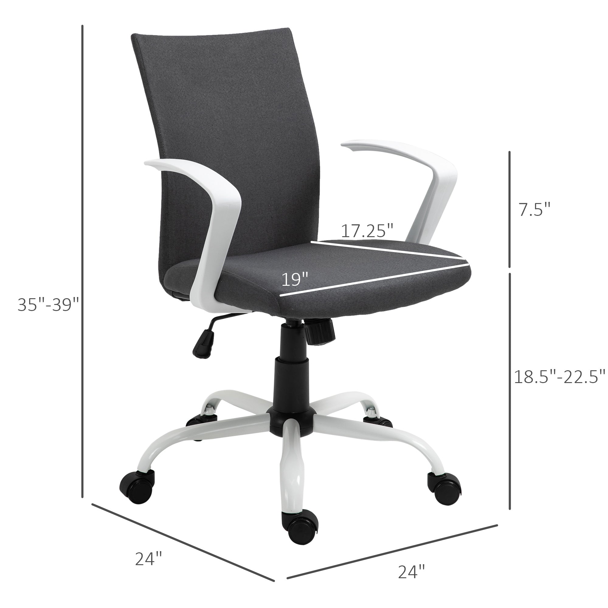 Linen Mid Back Office Chair With Tilt Function, Swivel Computer Chair, Charcoal Grey Task Chairs at Gallery Canada
