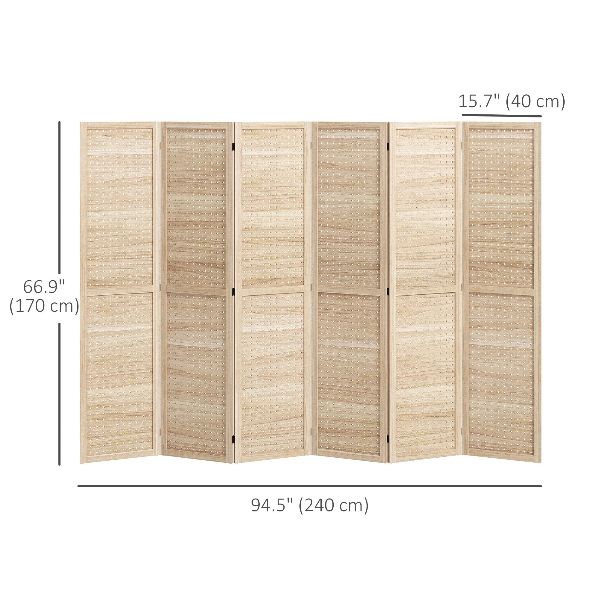 5.6 Ft. Tall 6-Panel Room Divider, Pegboard Panel Freestanding Folding Privacy Screen Panels, Partition Wall Divider for Indoor Bedroom Office, Natural Room Dividers at Gallery Canada