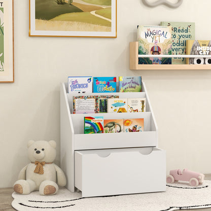 Kids Bookshelf with 3 Tier Display Shelves, Drawer for Nursery, White Baby & Kids Storage   at Gallery Canada