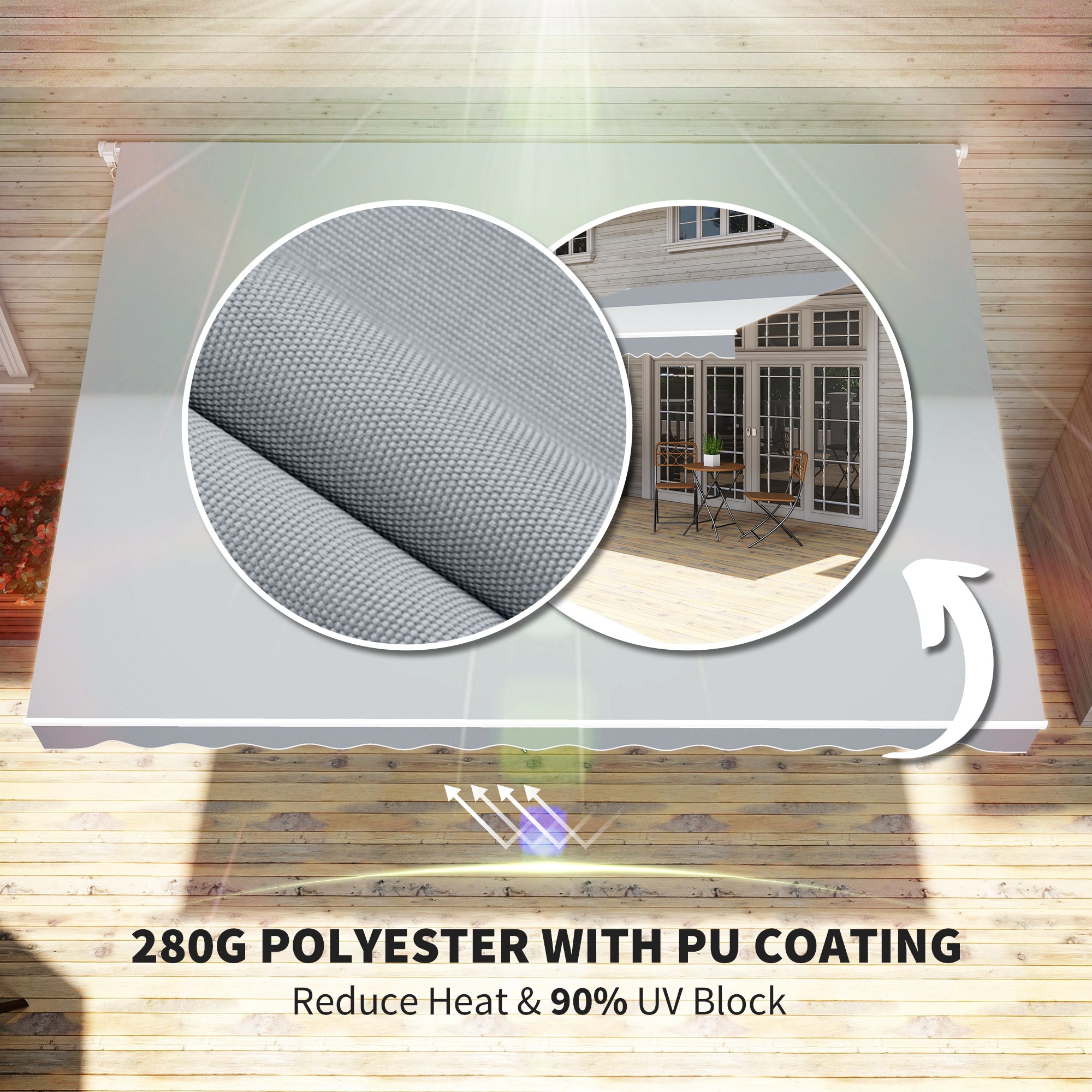 12' x 10' Retractable Awning Patio UV Resistant Fabric and Aluminum Frame for Deck, Balcony, Yard, Grey Deck Awnings at Gallery Canada