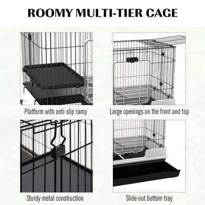 32"L 2-Level Small Animal Cage Rabbit Hutch with Universal Lockable Wheels, Slide-Out Tray for Bunny, Chinchillas, Ferret, Black Rabbit Hutch   at Gallery Canada