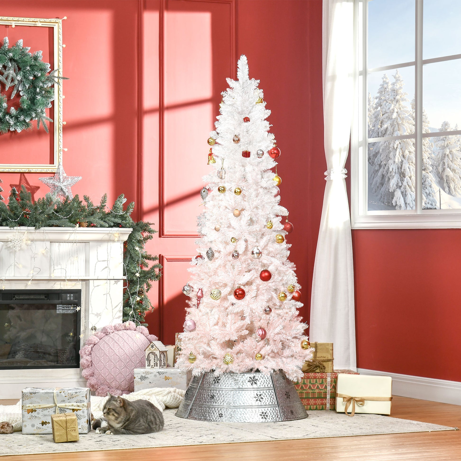 5ft Pencil Artificial Christmas Tree with Pine Realistic Branches, Auto Open, Pink and White Pencil Christmas Trees Multi Colour  at Gallery Canada