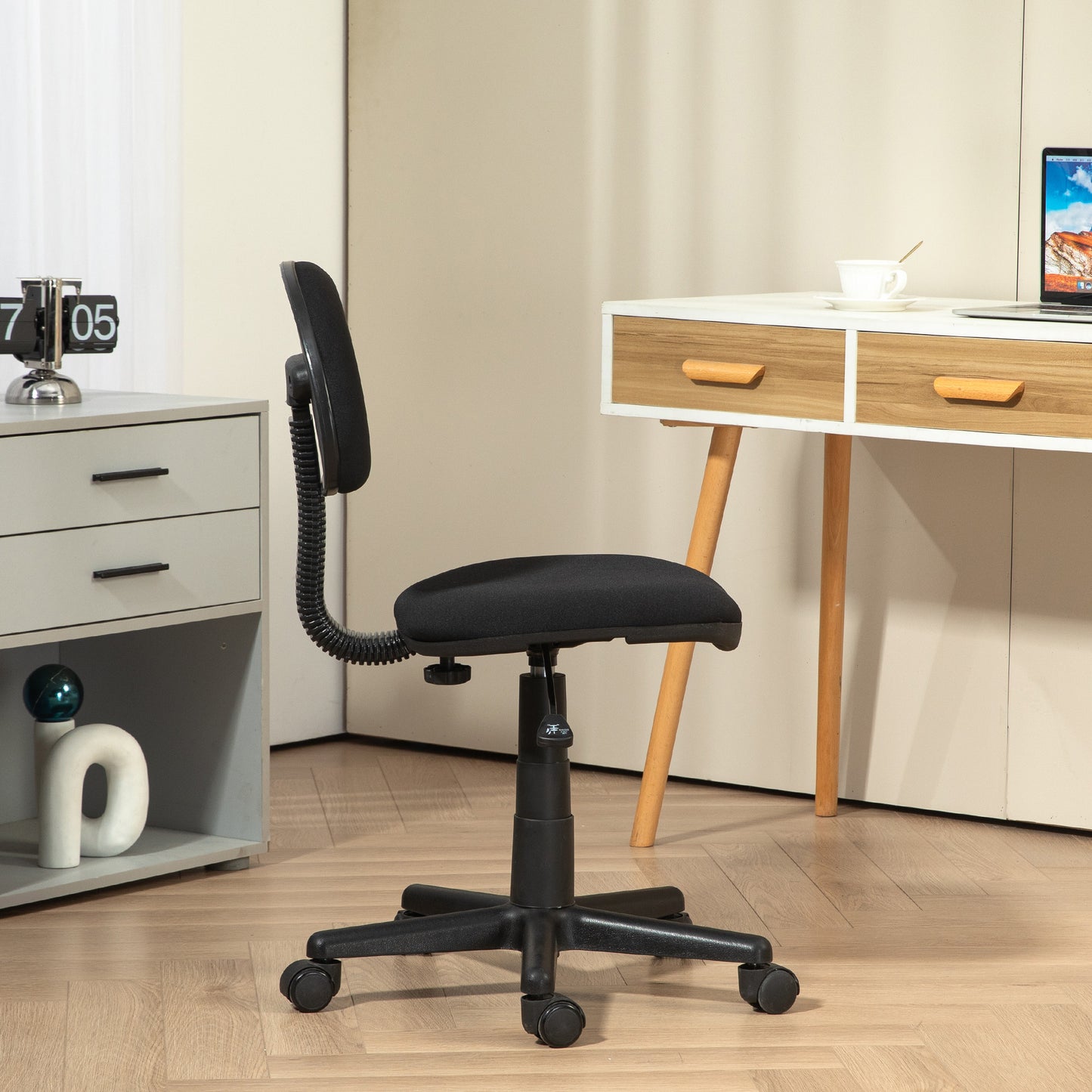 Small Desk Chair, Armless Office Chair with Adjustable Height, 360° Swivel Wheels, Low Back for Small Spaces, Black Task Chairs   at Gallery Canada