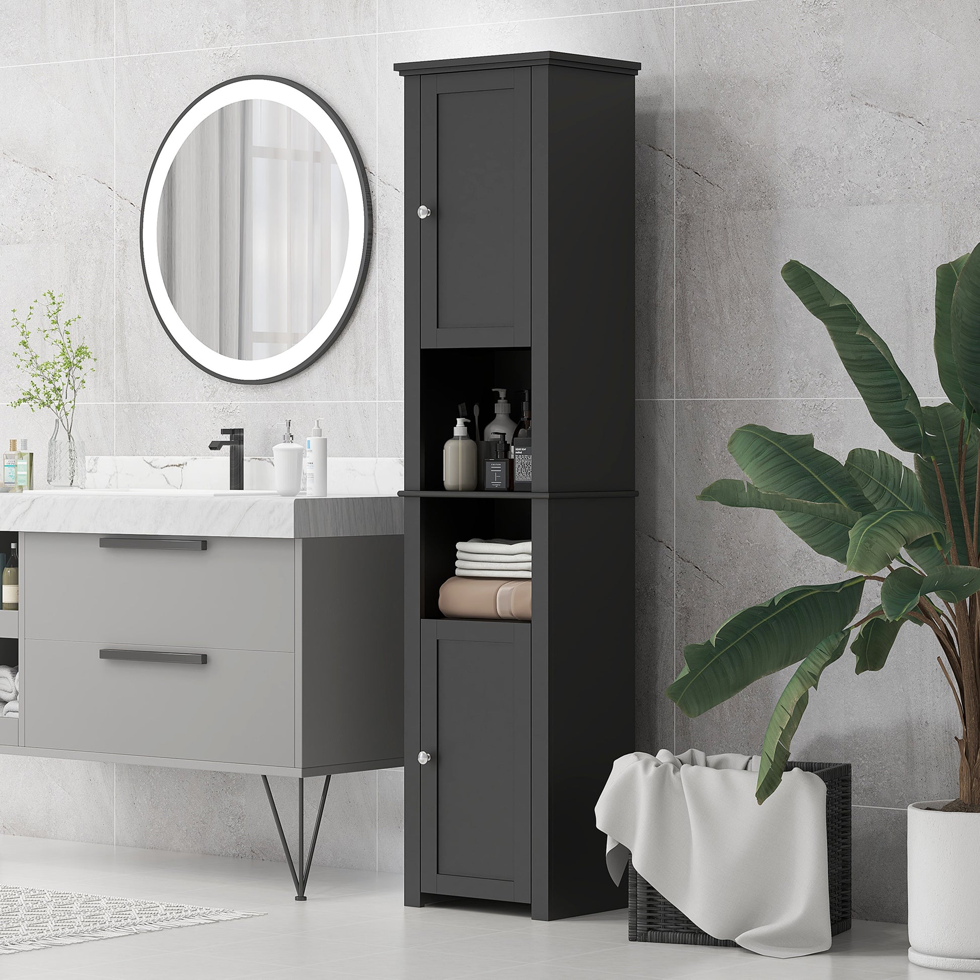 Tall Medicine Cabinet, Freestanding Bathroom Storage Cabinet with Shelves and 2 Cupboards, Bathroom Organizer, Black Bathroom Cabinets Black  at Gallery Canada