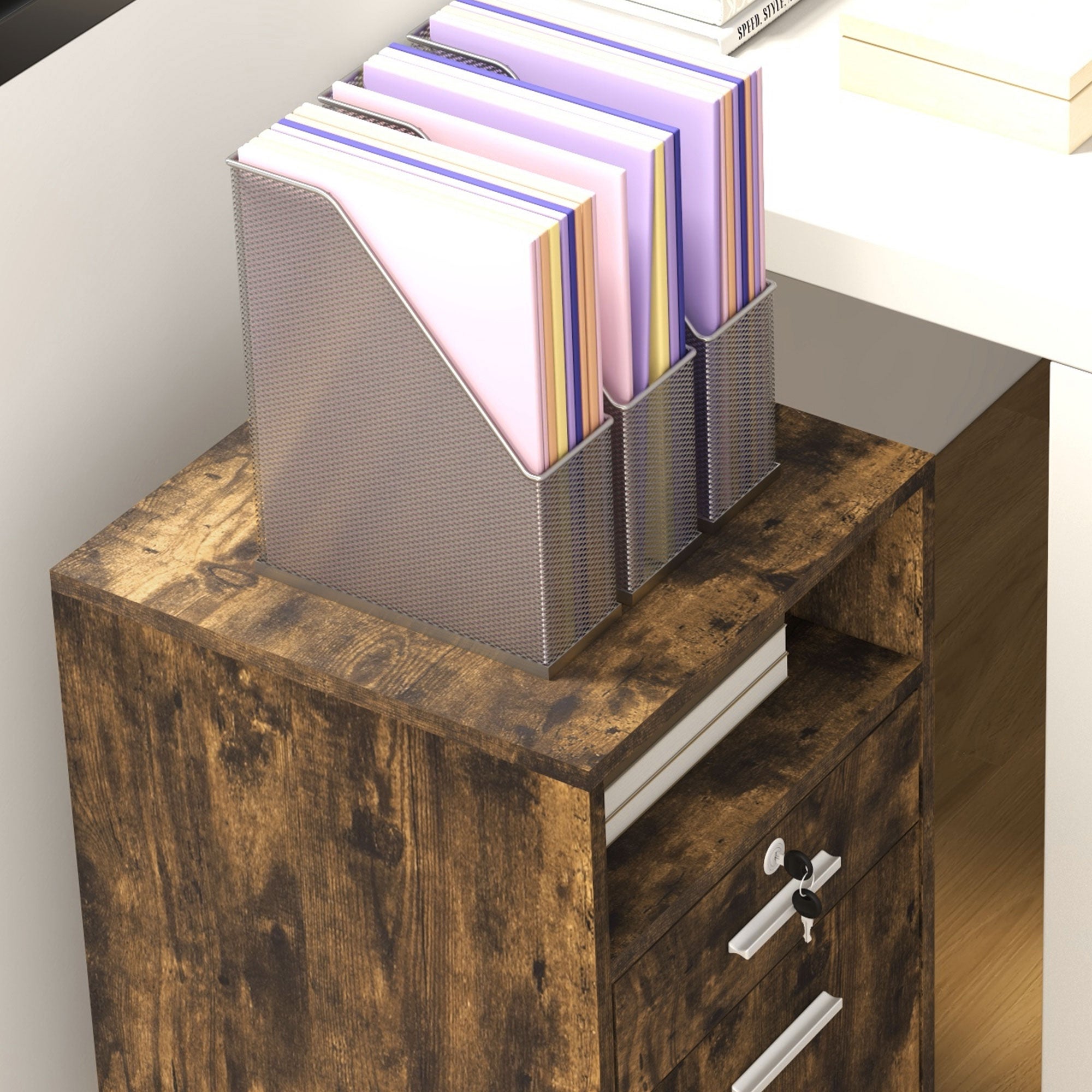 Small Filing Cabinet with 2 Drawers, Lockable Home Office Storage Cabinets on Wheels for A4, Letter Size, Rustic Brown Office Cabinets & Cupboards at Gallery Canada