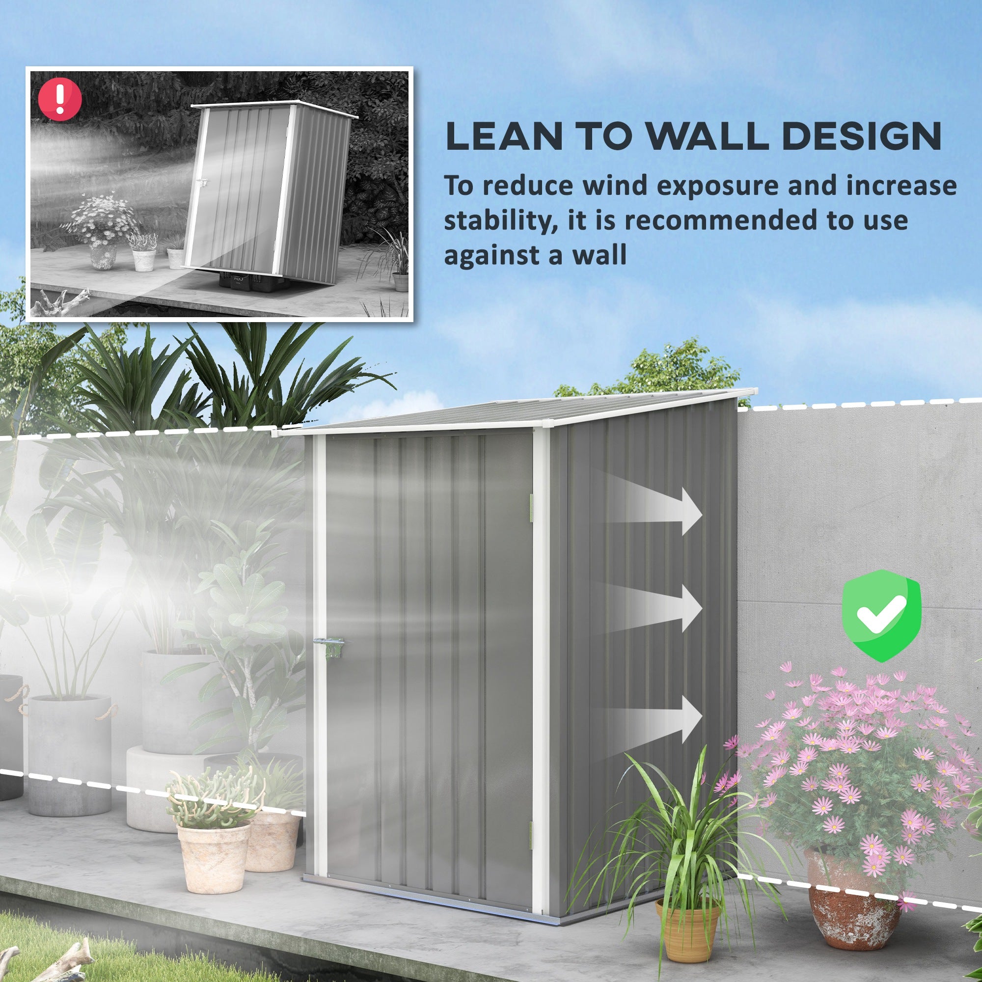 3.3' x 3.4' Lean-to Garden Storage Shed, Outdoor Galvanized Steel Tool House with Lockable Door for Patio Grey Sheds at Gallery Canada