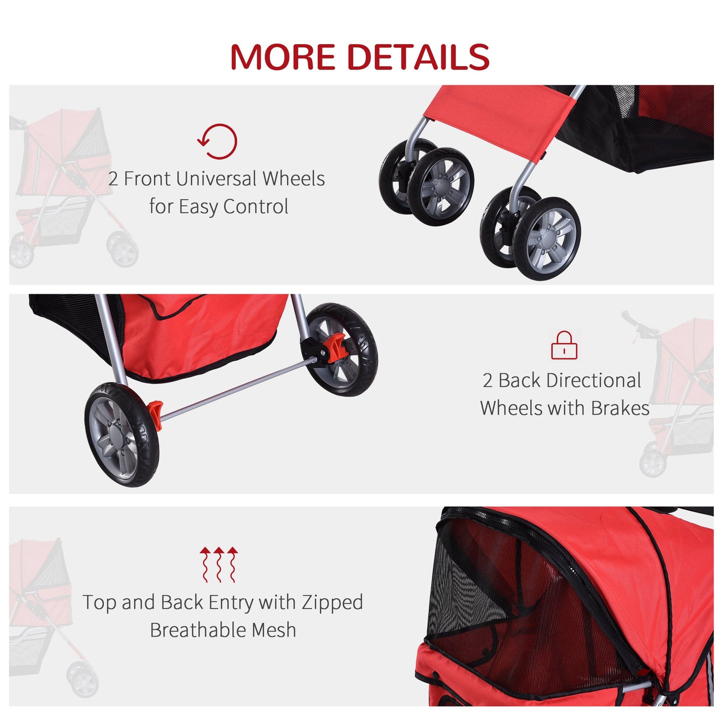 4 Wheel Dog Pet Stroller Dog Cat Carrier Folding Sunshade Canopy with Brake, Red Dog Bike Trailers & Strollers   at Gallery Canada