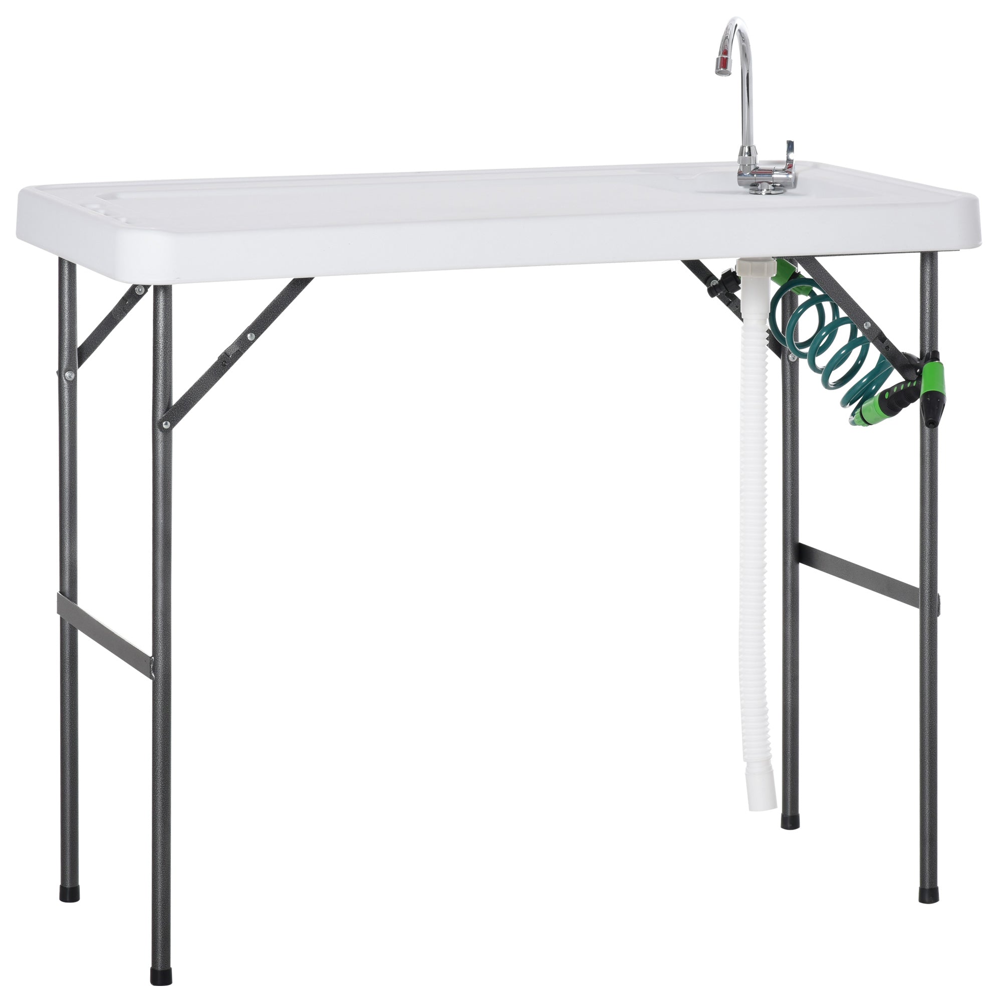 Folding Table Fish Table Cleaning Wash Table with Sink, Faucet and Spray Cleaner for BBQ Camping Picnic Garden 45