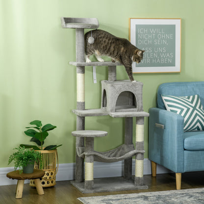 Tall Cat Tree for Indoor Cats, 57" Multi-Level Cat Tower with Hammock, Cat Bed, Cat Condo with Sisal Scratching Posts, Grey Cat Towers   at Gallery Canada