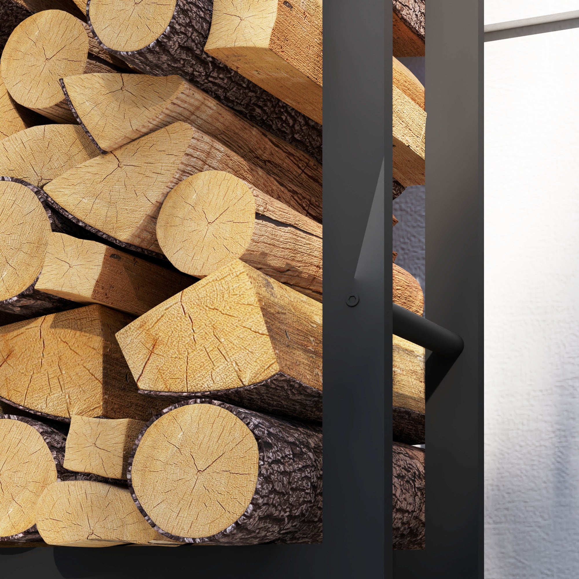Outdoor Firewood Rack with Wheels Heavy Duty Steel Wood Log Storage Stacker for Fireplace, Black Firewood Racks at Gallery Canada