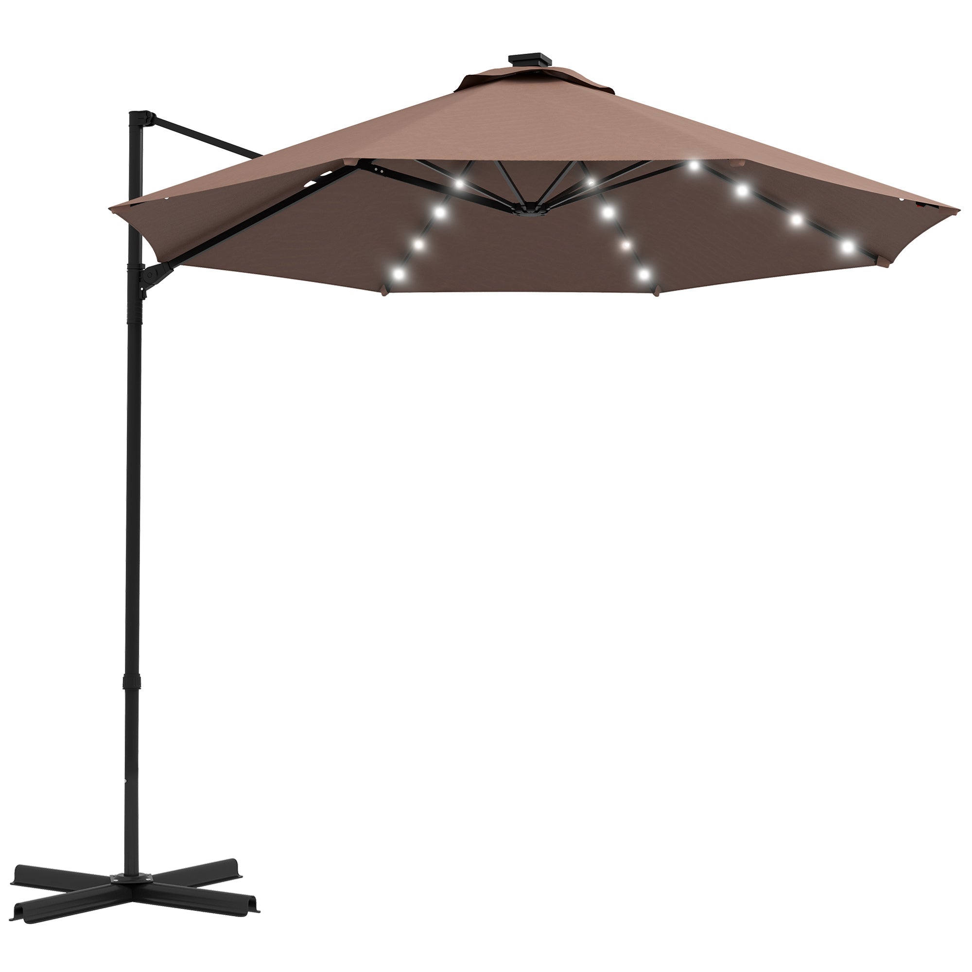 9.5'x8.5' Cantilever Umbrella with Solar Powered LED Lights, Rectangle Hanging Offset Umbrella with 360°Rotation Cantilever Umbrellas at Gallery Canada