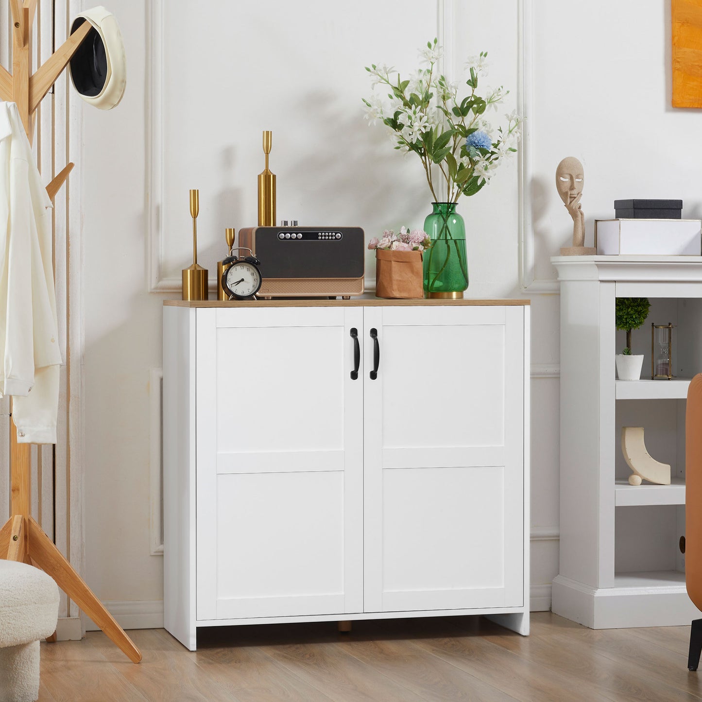 Kitchen Buffet Storage with 2 Doors and 2 Adjustable Shelves 90 x 39.5 x 88 cm White Storage Cabinets White and oak  at Gallery Canada