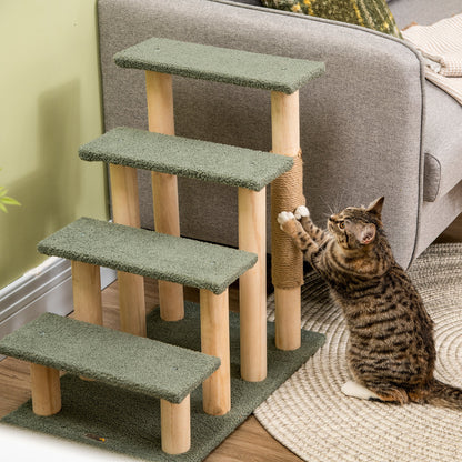 4-Level Pet Dog Cat Stairs, 25" Cat Tree Tower with Sisal Scratching Posts and Ball Toy, Green Cat Stairs   at Gallery Canada