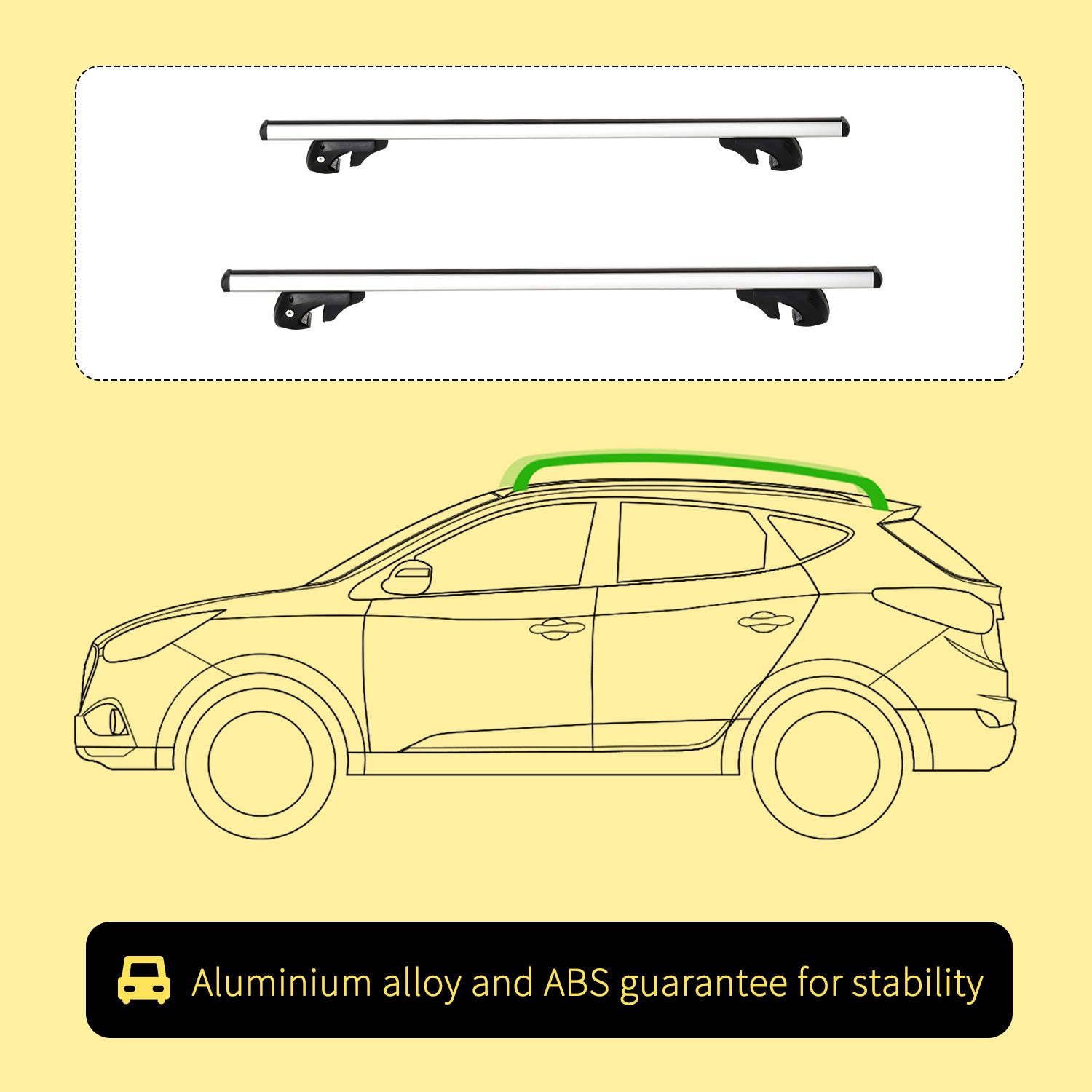 2pc Roof Rack Car Roof Top Lockable Aluminum Cross Bars Adjustable Baggage Luggage Carrier, Silver (53