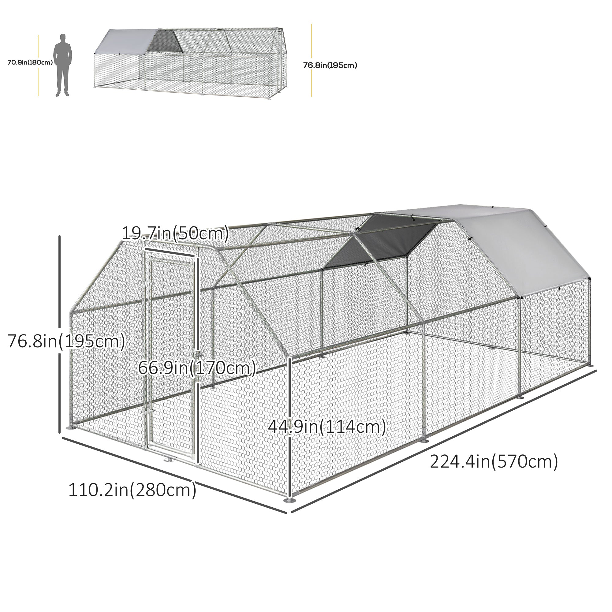 9.2' x 18.7' Metal Chicken Coop, Galvanized Walk-in Hen House, Poultry Cage Outdoor Backyard with Waterproof UV-Protection Cover for Rabbits, Ducks Chicken Coops   at Gallery Canada