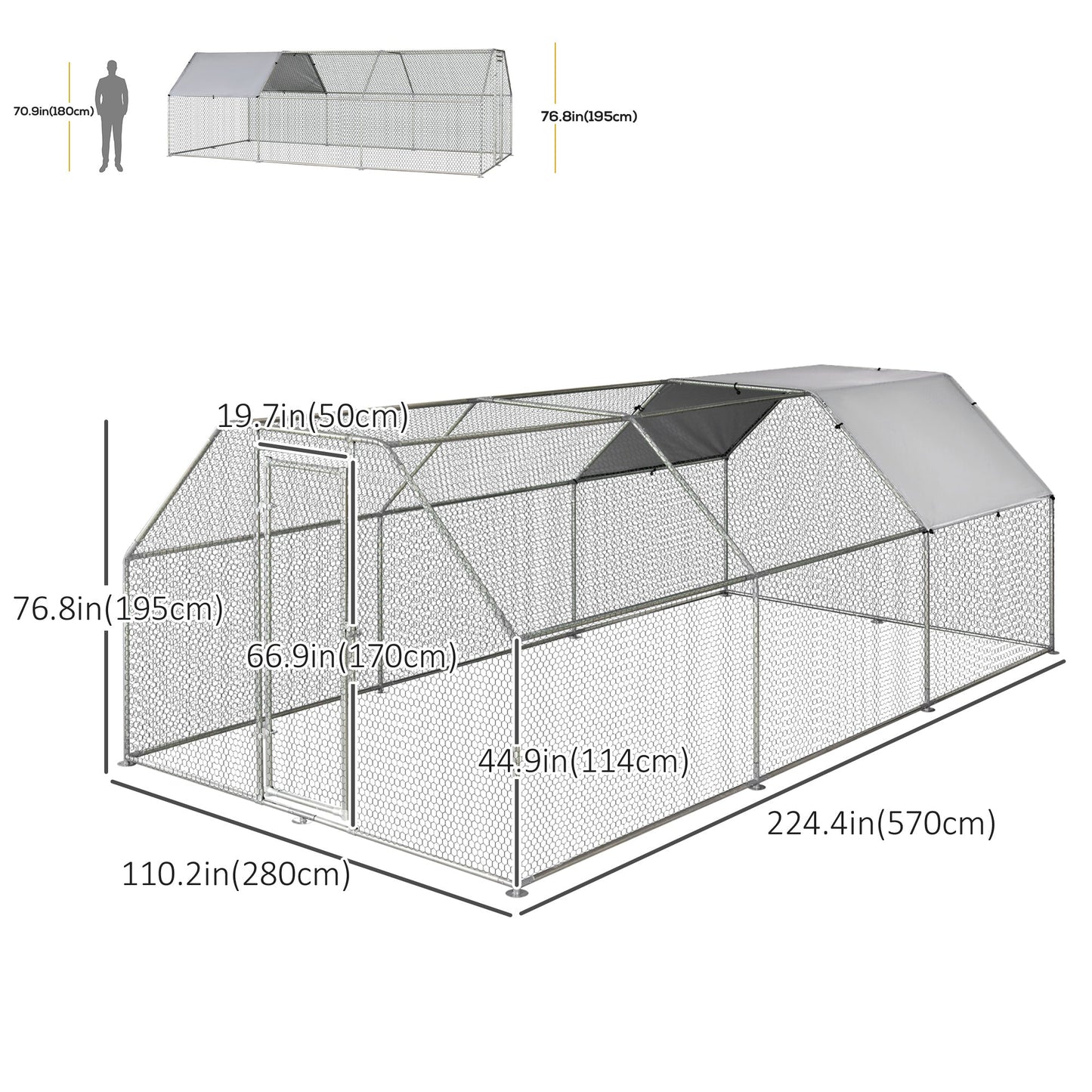 9.2' x 18.7' Metal Chicken Coop, Galvanized Walk-in Hen House, Poultry Cage Outdoor Backyard with Waterproof UV-Protection Cover for Rabbits, Ducks Chicken Coops   at Gallery Canada