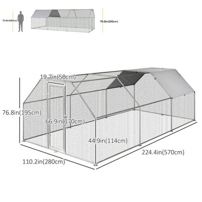 9.2' x 18.7' Metal Chicken Coop, Galvanized Walk-in Hen House, Poultry Cage Outdoor Backyard with Waterproof UV-Protection Cover for Rabbits, Ducks Chicken Coops   at Gallery Canada