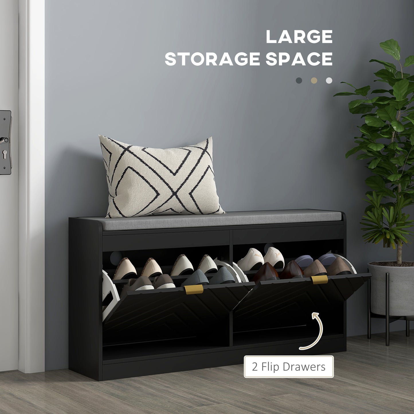 Shoe Storage with Seat, Upholstered Hallway Bench, Shoe Bench with 2 Flip Drawers and 2 Vents for 8 Pairs of Shoes Shoe Storage Cabinets & Racks   at Gallery Canada