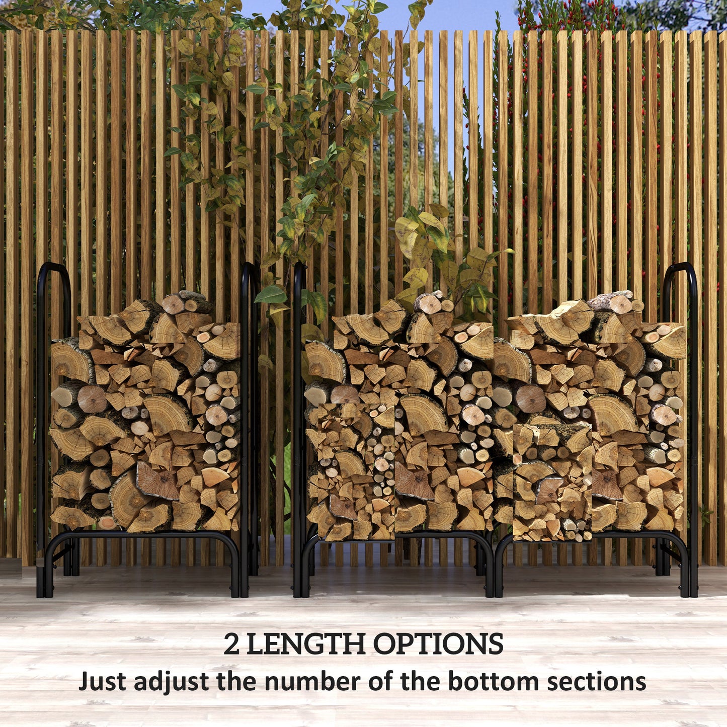 4ft Outdoor Firewood Rack with Cover, Adjustable Wood Storage Holder, Indoor Outdoor Log Rack, Black Firewood Racks   at Gallery Canada