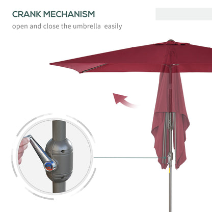 6.5x10ft Patio Umbrella, Rectangle Market Umbrella with Aluminum Frame and Crank Handle, Garden Parasol Outdoor Sunshade Canopy, Wine Red Sun Umbrellas   at Gallery Canada